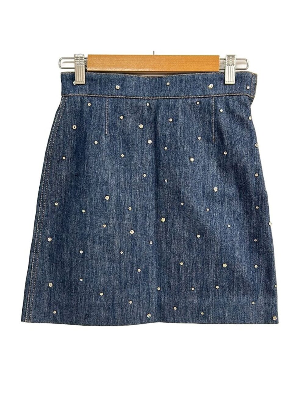 Miu Miu Mini Skirt S Blue Denim Rhinestone 38